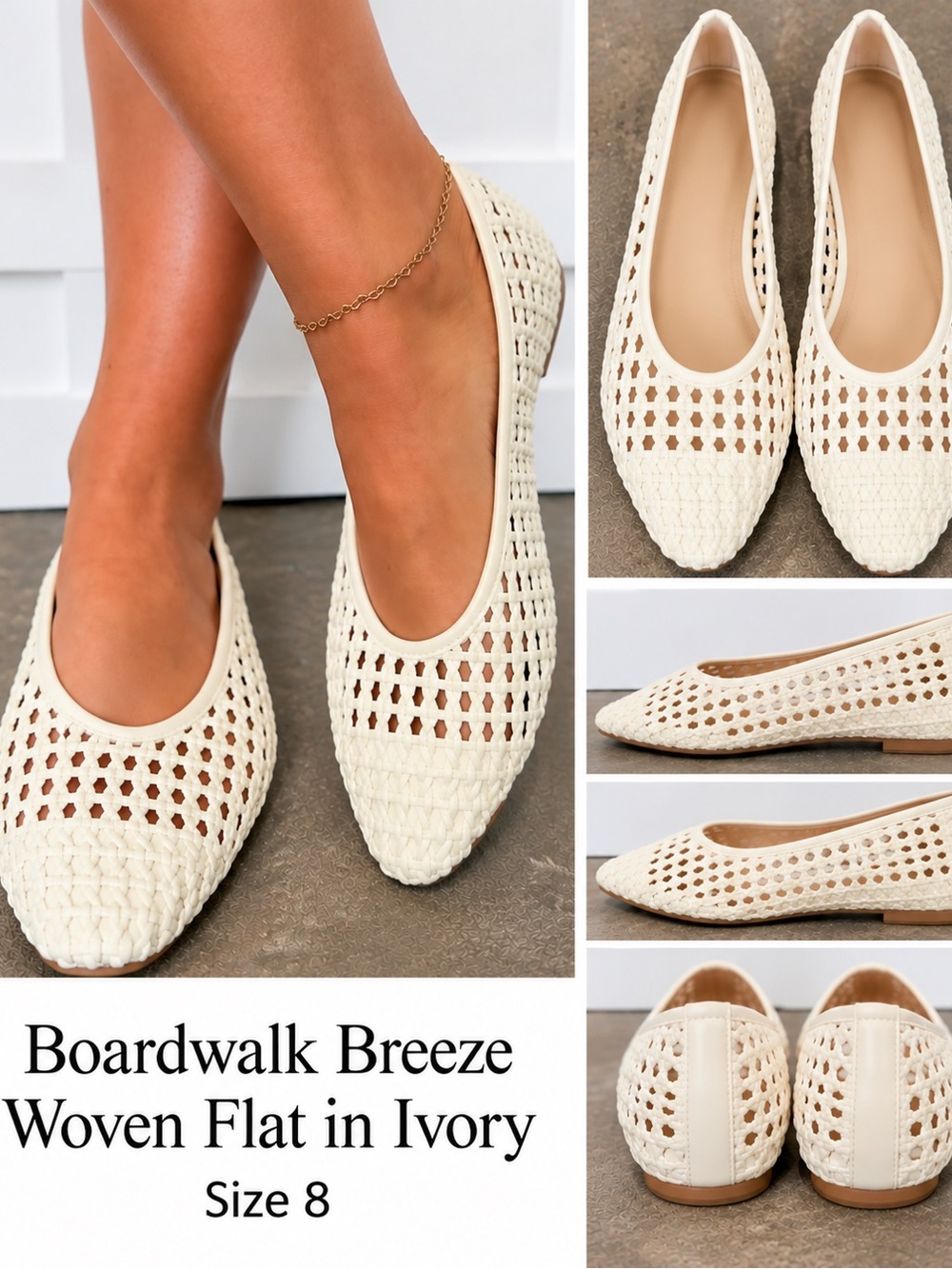 BAMBOO Ivory Woven Pointed-Toe Flats